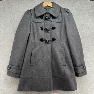 GUESS Grey Pea Coat Women's Medium Charcoal Grey Wool Blend Military Style